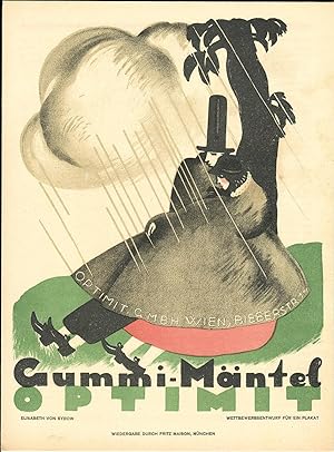 Optimum Gummimäntel (1919 / 1920). 4-farbige Original-Kreide-Lithografie. Format: 19,9 x 25,1 cm;...
