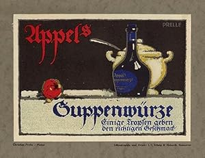 APPELs SUPPENWÜRZE (1919 / 1920). 5-farbiger Original-Werbe-Plakat-Entwurf. Format:13,1 x 19,2 cm...