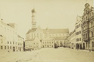 AUGSBURG. Basilika St. Ulrich und Afra mit dem davorliegenden Strassenzug. Original-Fotografie. A...