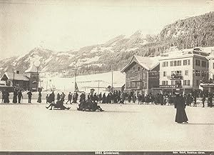 Wintersport in Grindelwald: Schlittenfahren. Original Fotogafie. Silbergelatine-Abzug (ca. 1900)....