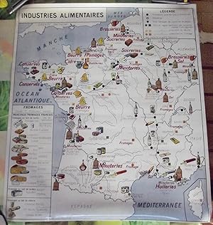 Ancienne Affiche Scolaire France Industries Alimentaires Brasseries Fromages Gastronomie Grand Ch...