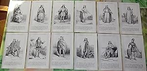 12 Gravures Ancienne Rois & Reines de France .1847. Clovis III,Thierry 1 er,Childéric II,Clotaire...