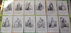 12 Gravures Ancienne Rois & Reines de France;Anne de Russie,Henri 1er,Robert le pieux,Adelaïde de...