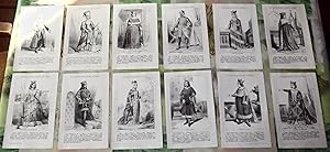 12 Gravures Ancienne Rois & Reines de France,1847 Jeanne de Boulogne,Charles V le Sage,Jean le Bo...