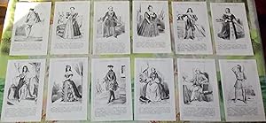 12 Gravures Ancienne Rois & Reines de France :1847. Louis XVI,Marie Stuart,Louis XIV,Marie Leczin...