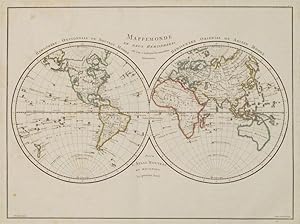 Mappemonde en deux hémispheres ou l'on a indiqué les nouvelles découvertes.