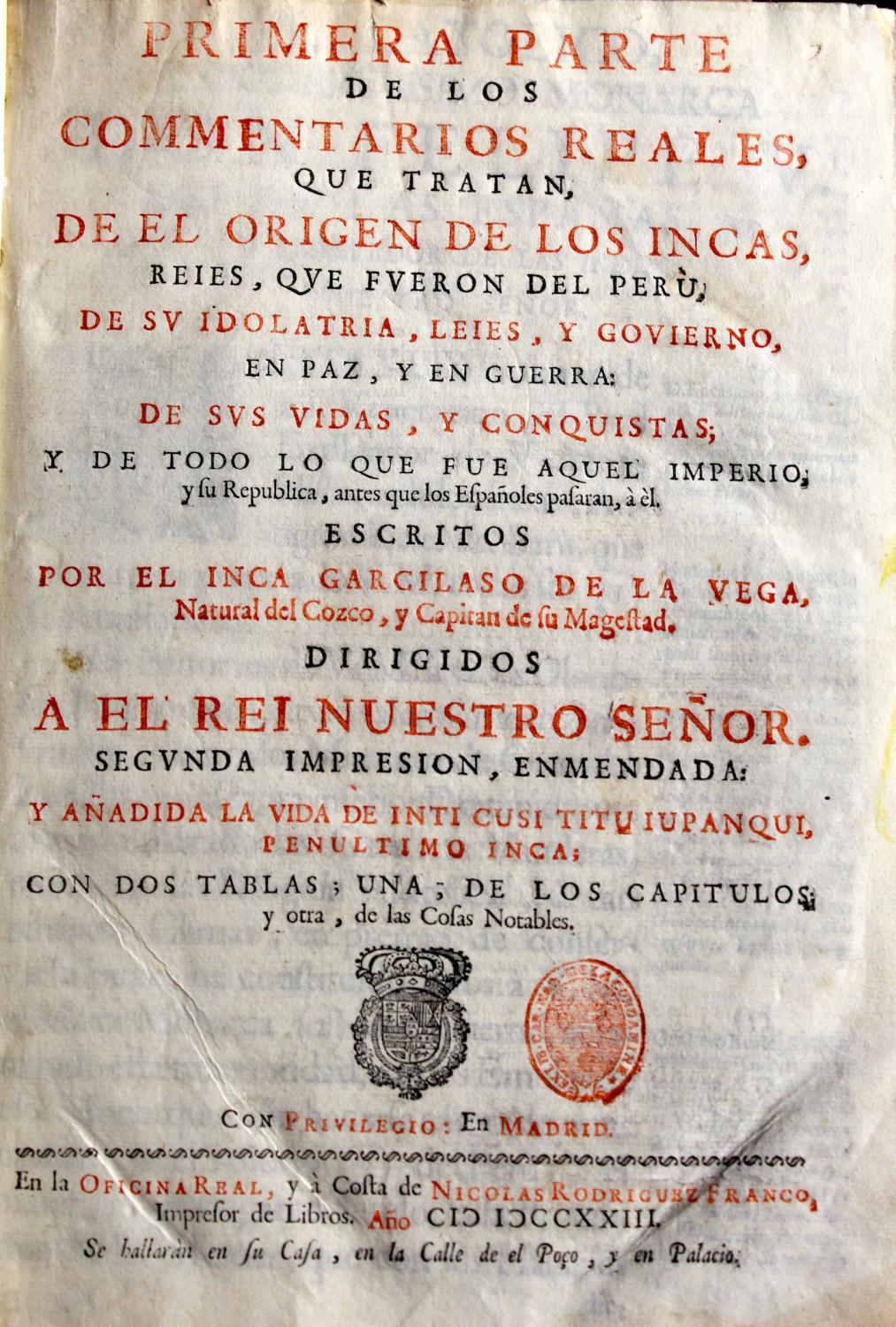 Historia General Del Peru By El Ynca Garcilaso De La Vega