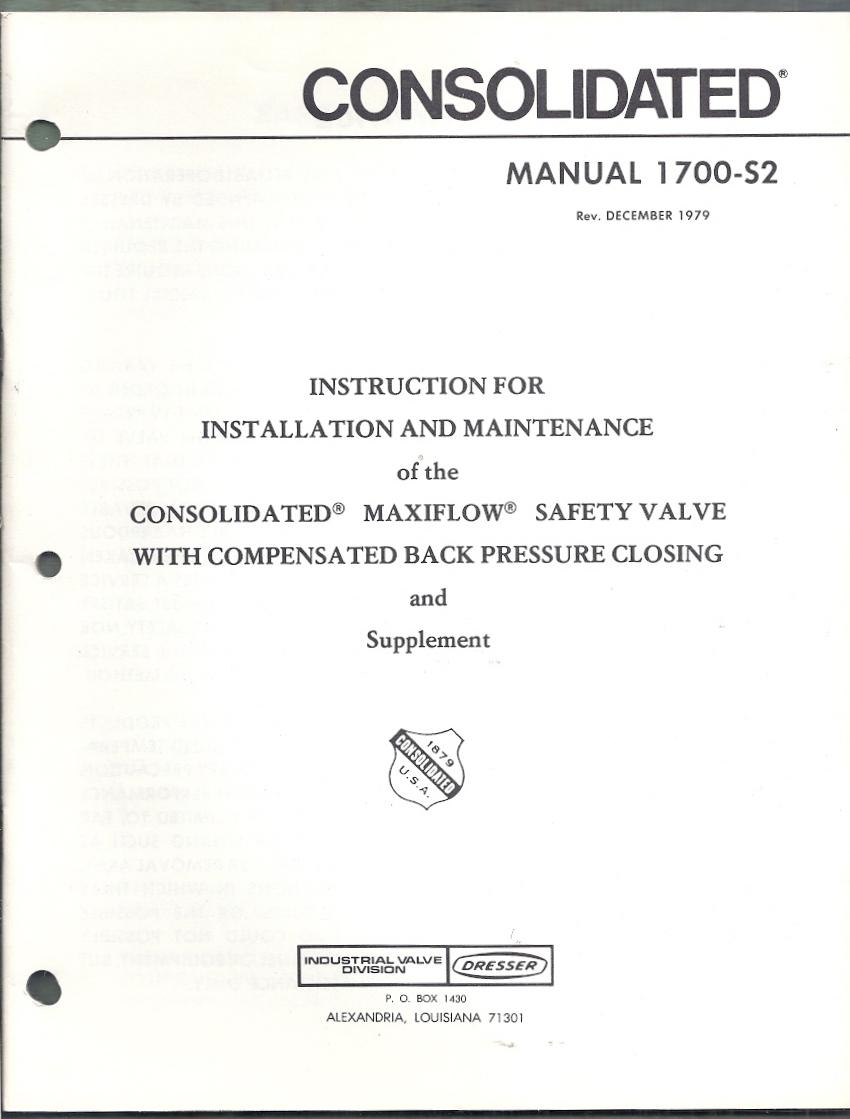 Consolidated Manual 1700 S2 Instruction For Installation And