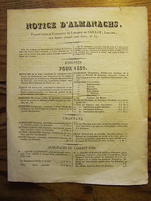 Notice d' Almanachs, Faisant suite au Catalogue de Librairie de Caillot, Libraire, rue Saint- And...