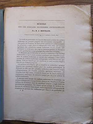 Mémoire sur les Surfaces isothermes orthogonales ; par M. J. Bertrand.