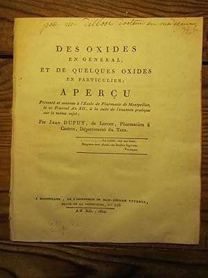 Des Oxides (sic) en général, et de quelques oxides en particulier ; aperçu présenté --- à l' Ecol...