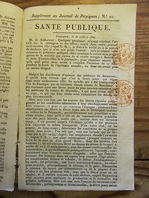 ( La Fièvre jaune à Barcelone en 1821, vue de Perpignan ). Supplément "Santé publique" au Journal...