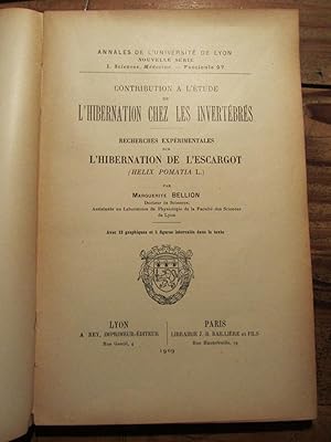 Contribution à l' étude de l' Hibernation chez les Invertébrés. Recherches expérimentales sur l' ...