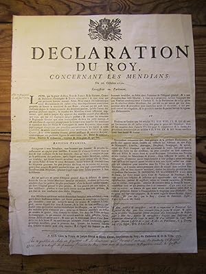 Déclaration du Roy, concernant les Mendians. Du 20 Octobre 1750.