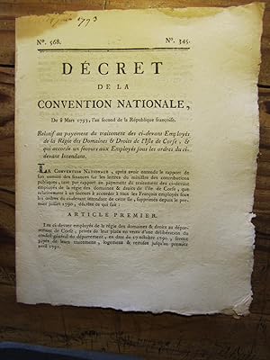 Décret de la Convention Nationale relatif au payement des ci- devant Employés de la Régie des Dom...