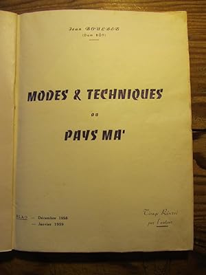 Modes et Techniques du Pays Ma' .