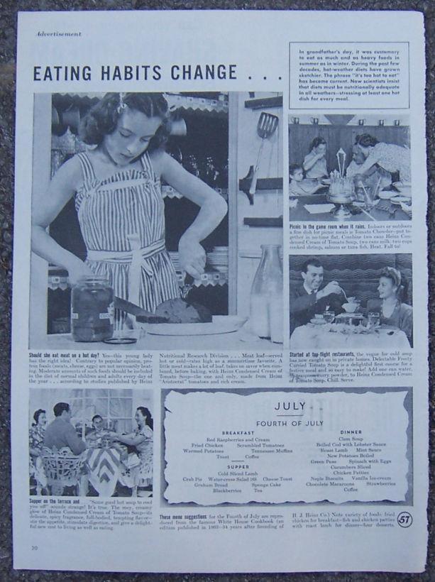 Advertisement - 1945 Heinz Summer Menu Life Magazine Advertisement