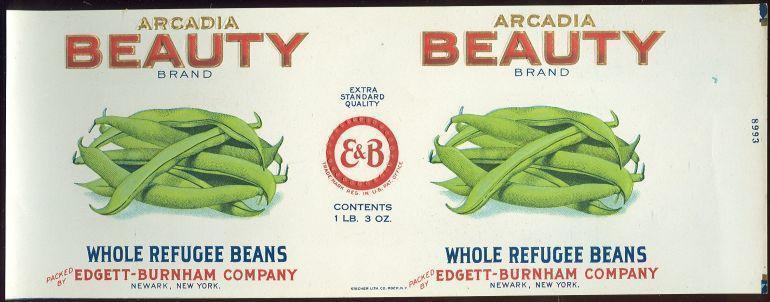 Image for ARCADIA BEAUTY BRAND WHOLE REFUGEE BEANS CAN LABEL