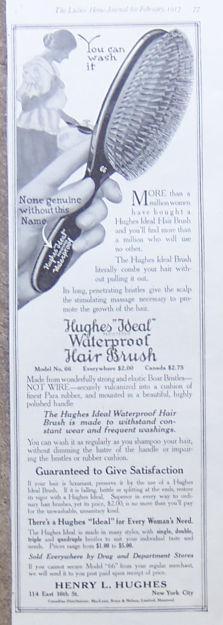 Image for 1917 LADIES HOME JOURNAL ADVERTISEMENT FOR HUGHES IDEAL WATERPROOF HAIR BRUSH