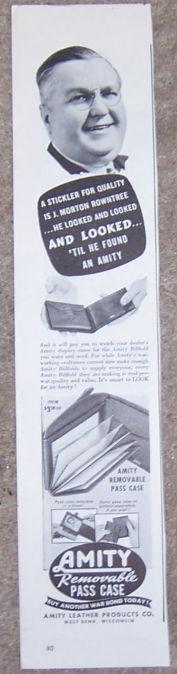 Advertisement - 1944 Amity Billfolds Pass Case Magazine Advertisement