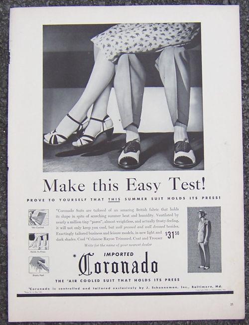 Image for 1940 IMPORTED CORONADO SUITS MAGAZINE ADVERTISEMENT