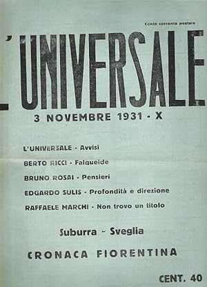 L'UNIVERSALE, 3 novembre 1931 - IX, anno 1, N. 11