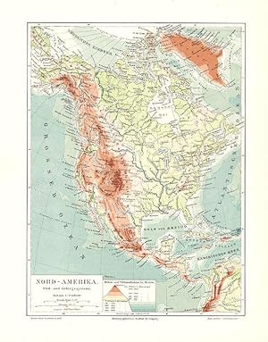 Map of North America. Original Antique German Color Map. Meyers Lexikon. 1878.