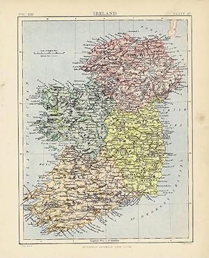 Original Color Antique Map of Ireland from the Encyclopaedia Britannica. 1877.