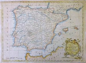 The Kingdom of Spain and Portugal by J. Gibson. Hand Colored Map. Circa. 1764.