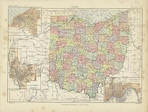 Antique Color Map of Ohio. Encyclopaedia Britannica. 1877.