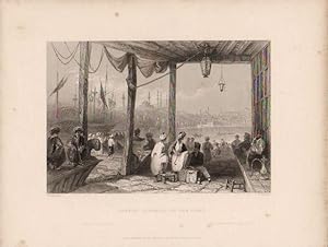 Coffee Kiosque, on the Fort by W. H. Bartlett. Original Engraved Print of Turkey. 1839.