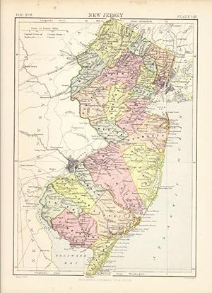 Antique Color Map of New Jersey. Encyclopaedia Britannica. 1877.