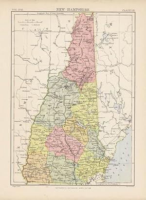 Antique Color Map of New Hampshire. Encyclopaedia Britannica. 1877.