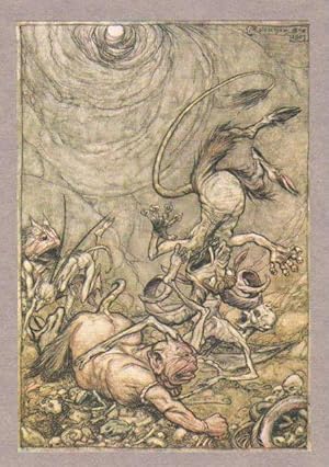 Into the Bottomless Pit he Fell, Slap. Original Arthur Rackham Print. 1907.