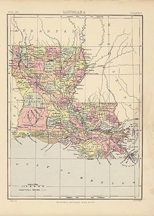 Original Antique Map of Lousiana. Encyclopaedia Britannica. 1877.