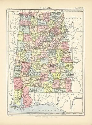 Original Antique Map of Alabama. Encyclopaedia Britannica. 1877.