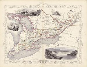Illustrated Antique Map of West Canada by J. Rapkin. Hand Colored. Circa. 1850.