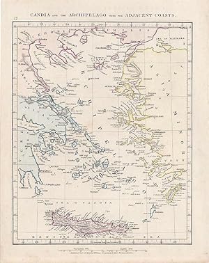 Antique Map of Candia and the Archipelago by Aaron Arrowsmith. Hand Colored. 1841.