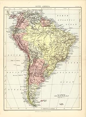 British Antique Map of South America. Encyclopaedia Britannica Print. 1877.