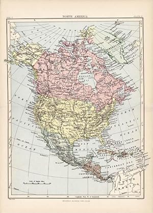 Antique Map of North America. Encyclopaedia Britannica Print. 1877.