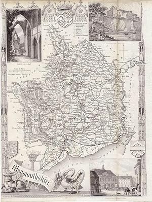 Map of the Monmouthshire by Thomas Moule. Illustrated. Circa. 1852.