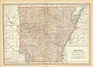 Antique Color State Map of Arkansas. Independence, Little Rock, etc. Century Atlas. 1902.