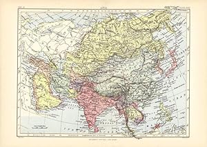 Antique Color Map of Asia From the Encyclopaedia Britannica. 1877.