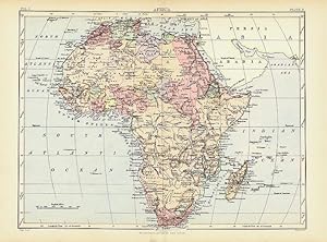 Antique Color Map of Africa from the Encyclopaedia Britannica, 9th edition. Circa. 1877.