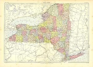 Antique Color Map of New York. Encyclopaedia Britannica, 9th ed. Circa. 1889.