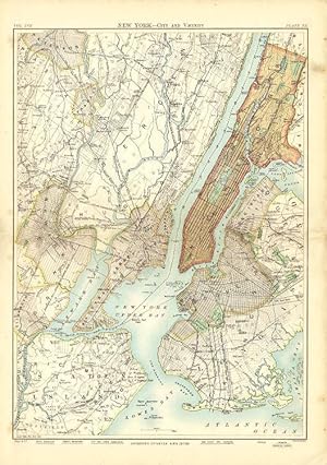 Antique Map of New York, City and Vicinity. Encyclopaedia Britannica, 9th ed. Circa. 1889.