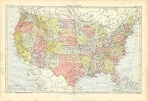 Antique Color Map of the United Stated. Original Map 9th Ed. Britannica. 1888.