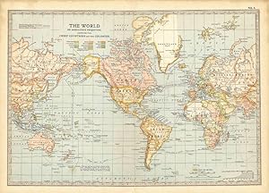 Map of the World. Mercator's Projection. Century Atlas. Original Map. 1902.
