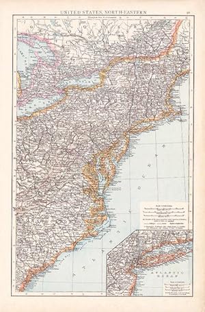 Antique Map of the United States, North Eastern. The Times Atlas 1895.