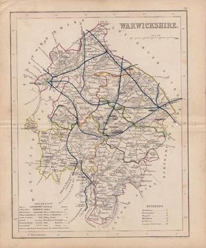 Antique Map of Warwickshire, England by J. Archer. 1845.